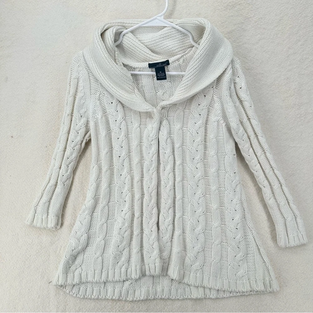 Cottage core Vintage Y2K Cable Knit Shawl Collar Sweater Cream